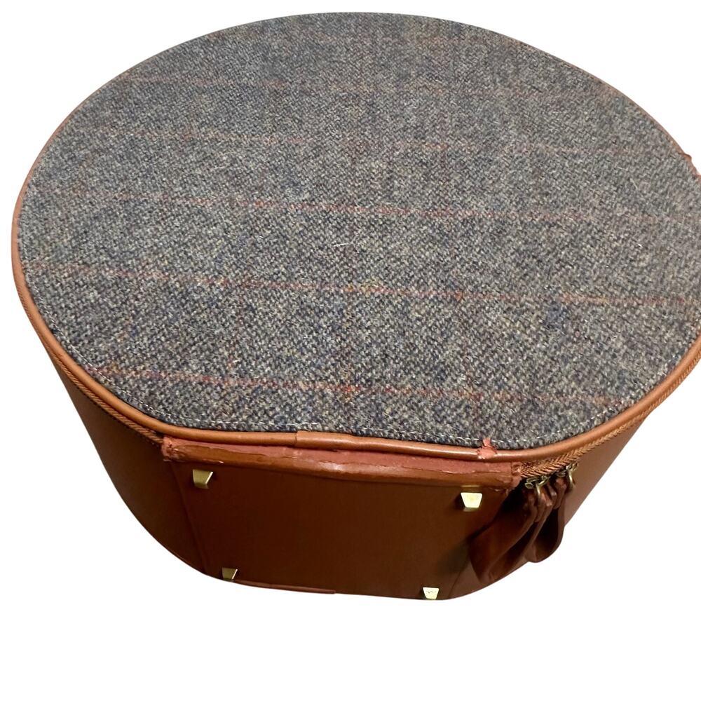 Goorin Bros RARE Tweed Leather Travel Hat Case Box Zipper Pocket Top Handle - Picture 10 of 14